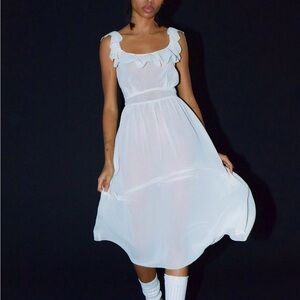 Semi-Sheer Ruffle Ivory Midi Dress